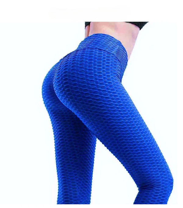Back view of high waist push-up yoga leggings in burgundy, highlighting the seamless design.