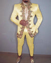 Italian Style Slim Fit Men's Wedding Suit Set with jacket, pants, and belt for elegant formal events and weddings.