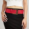 Vintage wide belt for women in black faux leather with metal buckle, perfect for casual or formal wear. Stylish accessory.