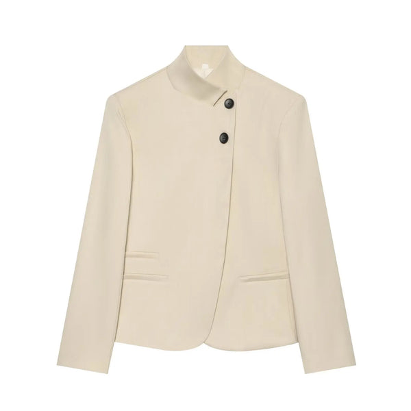 Timeless travel blazer featuring modern stand collar
