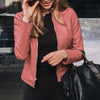 Chic slim fit faux leather moto jacket for women, perfect for autumn and winter, featuring a sleek zipper closure and tailore