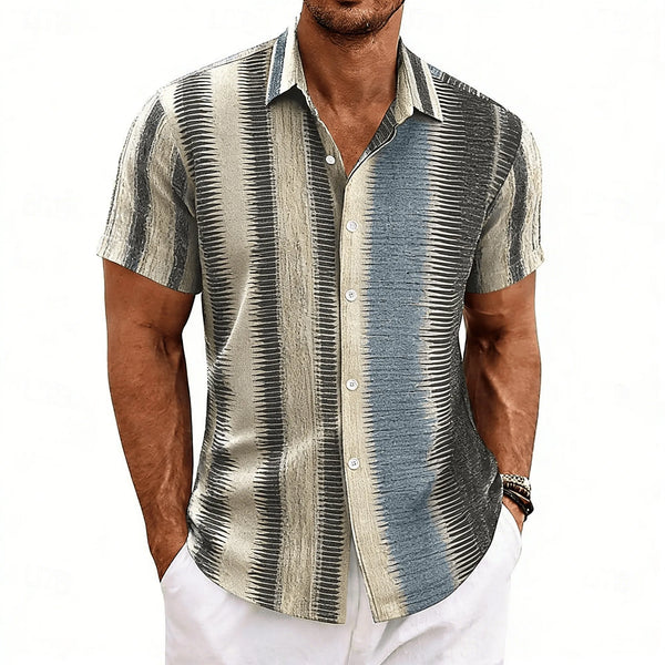 Retro color block button-up with functional pocket and comfortable summer-ready construction