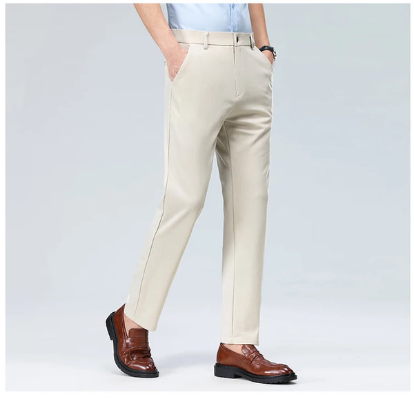 Lightweight breathable pants featuring elastic waist and timeless style