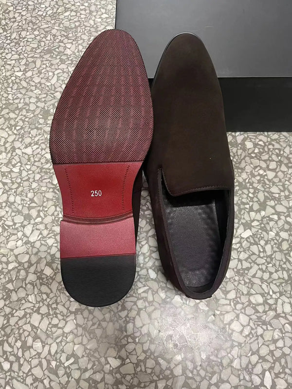 Durable loafers with a solid flock upper for men.