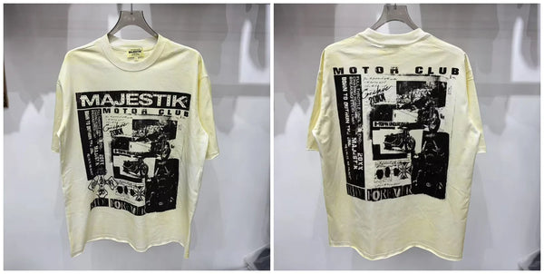 Cotton streetwear t-shirt with bold MAJESTIK rhinestone lettering