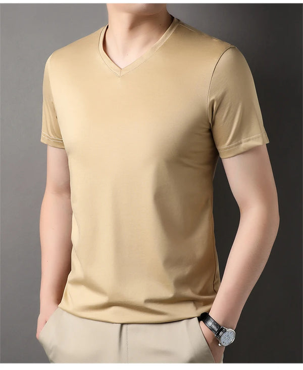Silk cotton v-neck tee for casual occasions