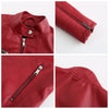 Chic women's slim leather biker jacket with zip detail, stand-up collar, and tailored fit for a stylish urban look.