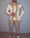 Italian Style Slim Fit Men's Wedding Suit Set with jacket, pants, and belt for elegant formal events and weddings.