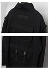 Men's black long trench coat with multi pockets, gothic punk style, perfect for autumn and spring streetwear fashion.