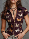 Lightweight butterfly denim print shirt featuring convenient pockets and comfortable stretch fabric