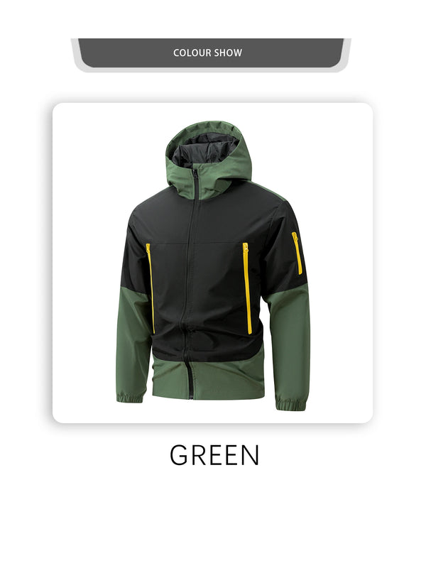 Men's hooded windproof jacket for outdoor sports, lightweight, breathable, and perfect for autumn and winter adventures.