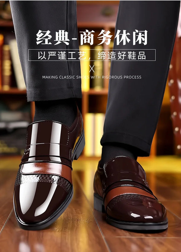 Elegant black leather Oxford shoes with waterproof feature.
