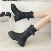 Chic mid-calf motorcycle boots for women, featuring lace-up closure, non-slip outsole, and stylish PU leather design.