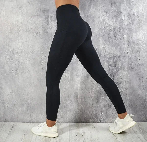 Women's high waist leggings in dark green, perfect for yoga.