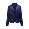Women's slim fit PU leather motorcycle jacket in black, windproof, stylish design for spring and autumn riding.