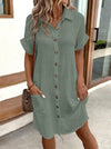 Cotton-linen mini dress styled for casual brunch or daytime activities