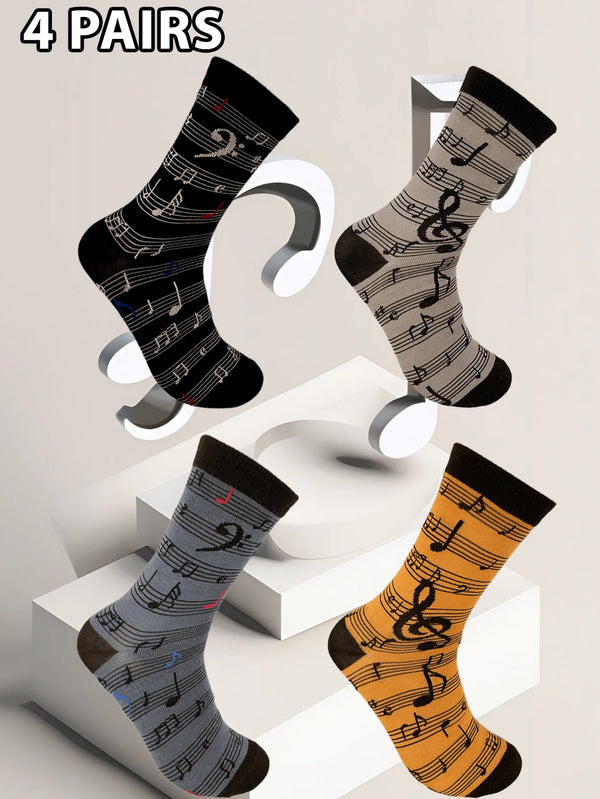 Men's socks with vibrant music-inspired patterns, crafted from a soft polyester blend.