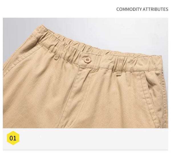 Versatile cargo pants featuring elastic waistband and military-style pockets