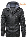 Men's PU leather hooded jacket for autumn and winter, stylish, warm, and perfect for outdoor adventures and casual wear.