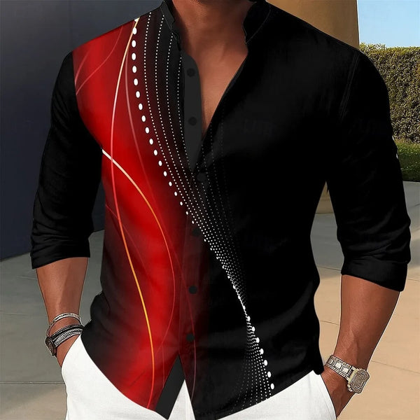 Geometric Vision Shirt in vibrant gradient colors, crafted from luxurious silk and bamboo blend.