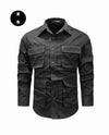 Men's outdoor cotton casual multi-pocket shirt in solid color, perfect for travel and adventure with a stylish V-neck design.