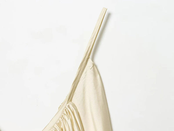 Elegant pleated V-neck camisole in silky polyester satin fabric