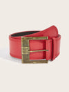Vintage wide belt for women in black faux leather with metal buckle, perfect for casual or formal wear. Stylish accessory.