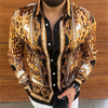 Stylish men's casual silk blend shirt in slim fit with turn-down collar and eye-catching 3D print for modern fashion.