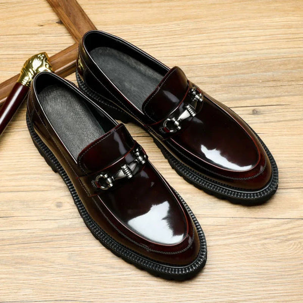 Side view of elegant black Oxfords, perfect for business meetings.