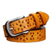 Women's Vintage Leather Belt with Pin Buckle in various colors, perfect for casual or formal wear, adjustable fit.