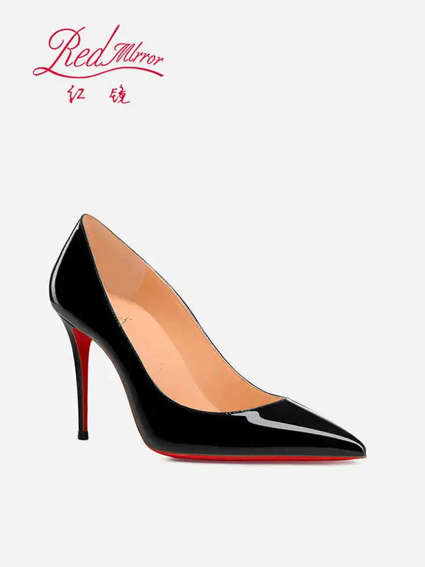 Classic black stiletto pumps with pointed toe and genuine leather lining