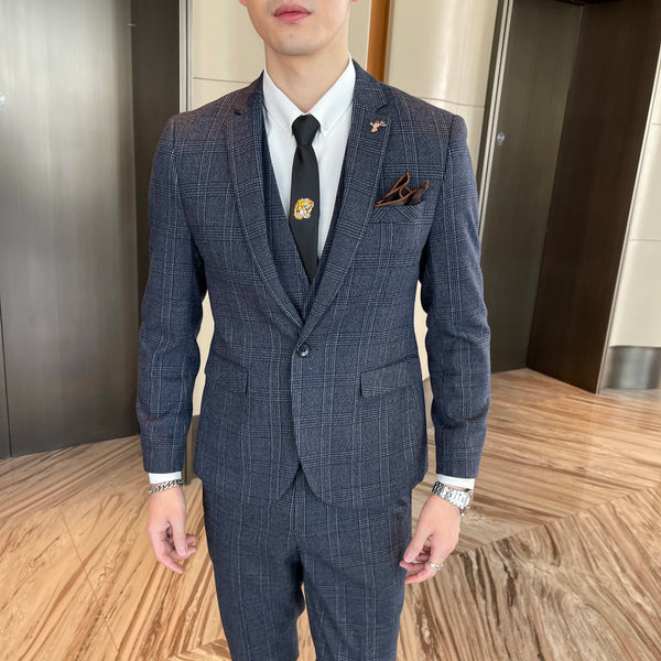 Autumn Charisma suit set styled with a crisp white shirt for formal occasions.