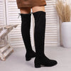 Chic over-the-knee women's winter boots with flannel upper, pointed toe, and square heel for stylish cold weather wear.