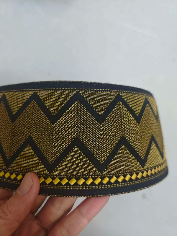 Lightweight embroidered prayer cap with gold detailing for year-round mosque wear