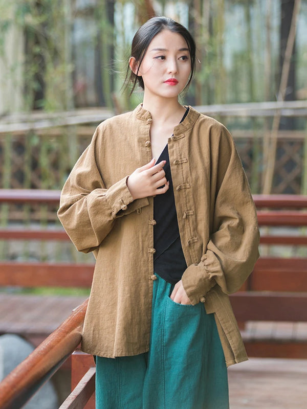 Regular fit cotton linen coat with single-breasted closure and clean minimalist design
