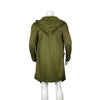 Men's hooded fleece-lined winter trench coat in black, featuring a mandarin collar and open stitch closure for easy layering.