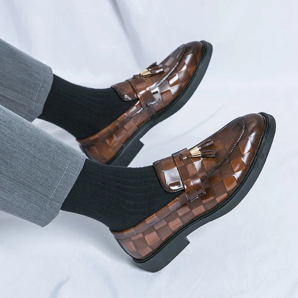 Elegant slip-on men's oxfords with cushioned latex foam insole.