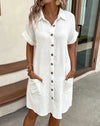 Effortless Ease Cotton Linen V-Neck Mini Dress in natural fabric blend for casual summer wear