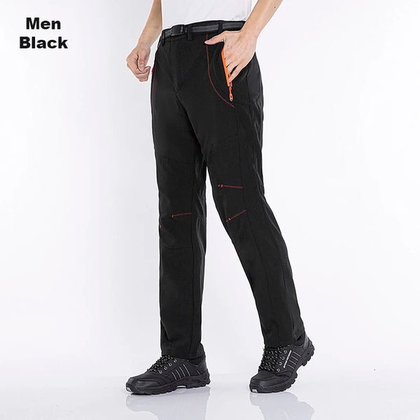 Cold weather outdoor pants featuring waterproof fabric and fleece lining