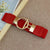 Chic elastic waist belt with round metal buckle, perfect for women’s casual and formal outfits, made of PU leather.