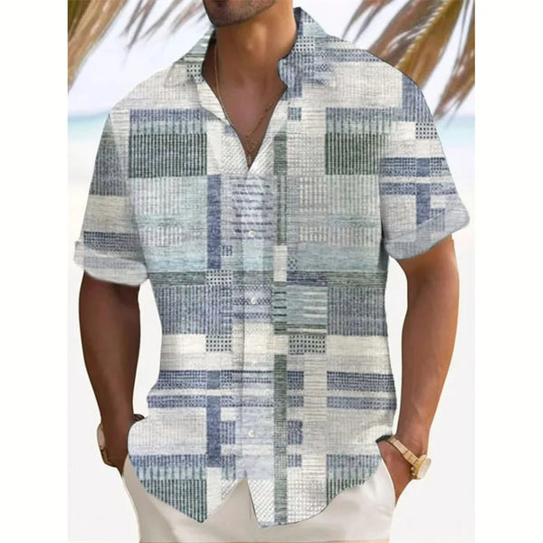 Men's regular fit button-up with classic plaid pattern and innovative 3D printed details