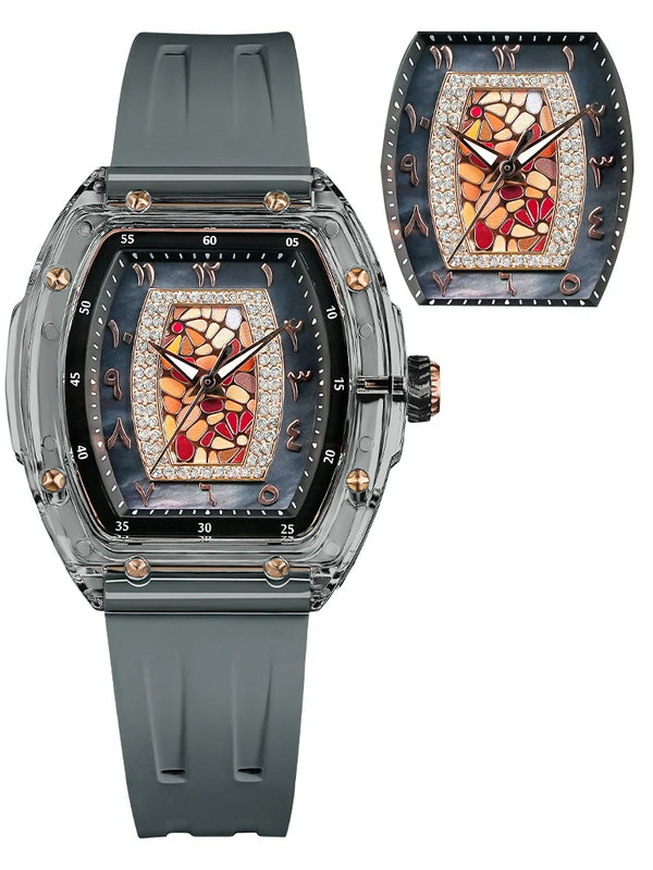 Elegant watch with a tonneau shape, perfect for adding grace to any outfit.