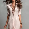 Breathable polyester shirt dress with sophisticated button styling and movement-friendly hem