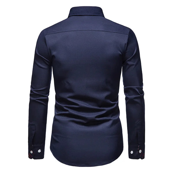 Classic Men's White Long Sleeve Polo Shirt with stand collar, single-breasted closure, perfect for business casual and all se