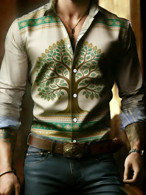 Men's shirt in large sizes featuring cultural design and comfortable fit.