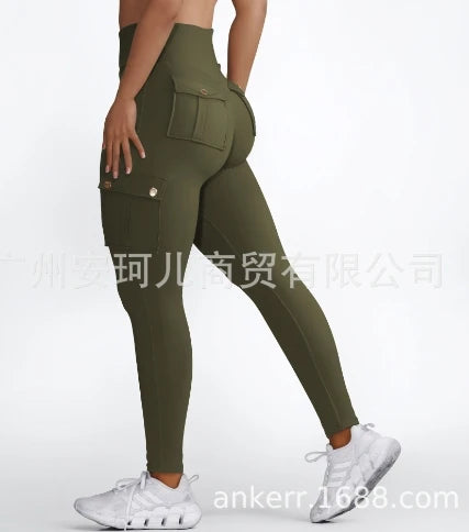 High-elasticity women's fitness and yoga pants with pockets, perfect for running, yoga, and active lifestyles.