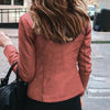 Chic slim fit faux leather moto jacket for women, perfect for autumn and winter with a stylish zipper closure.