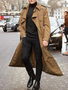 Men's Classic Long Trench Coat in polyester, perfect for autumn and winter, featuring a loose fit and single-breasted closure