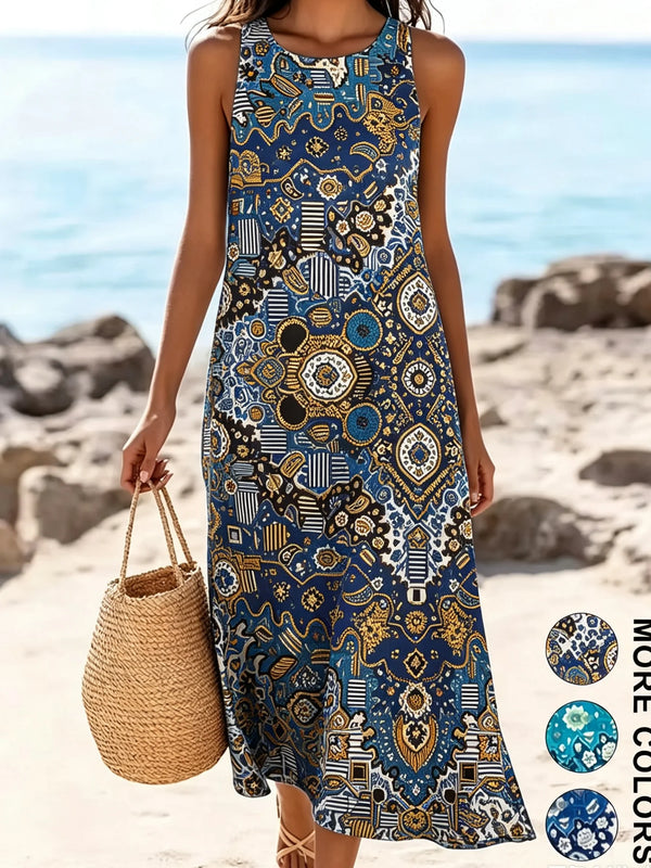 Detail shot of floral print pattern on bohemian midi sundress