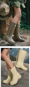 Chic waterproof women's ankle rain boots with non-slip outsole, perfect for rainy days and outdoor events.